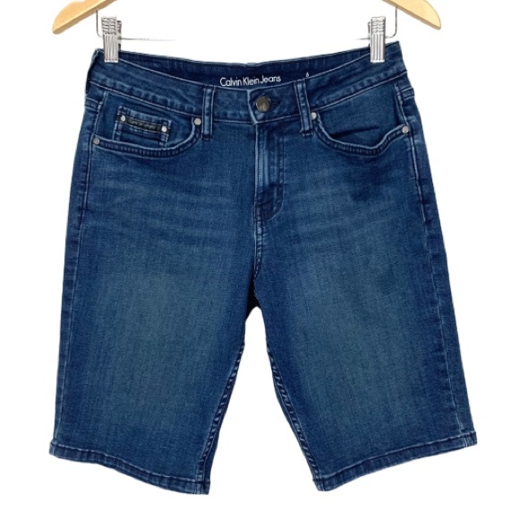 Calvin Klein Jeans City Short Dark Wash Blue Denim Bermuda Jean Shorts Size 6 - Picture 2 of 14